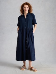 White Stuff Blue Rylee Double Cloth Shirt Dress - Image 4 of 6