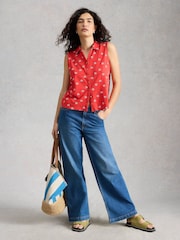 White Stuff Red Amy Emb Sleeveless Shirt - Image 1 of 6