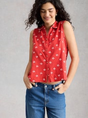 White Stuff Red Amy Emb Sleeveless Shirt - Image 3 of 6