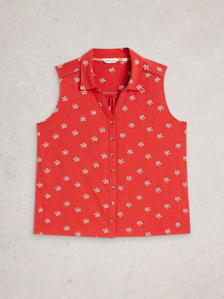 White Stuff Red Amy Emb Sleeveless Shirt - Image 6 of 6