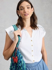 White Stuff White Billie Emb Button Shirt - Image 1 of 6