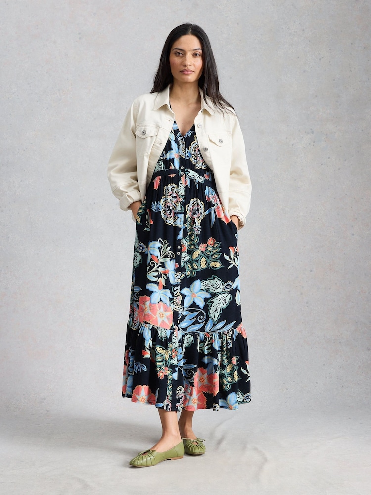 White Stuff Blue Phoebe Midi Dress - Image 1 of 6