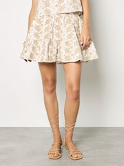 Apricot White Floral Embroidered Mini Skirt - Image 2 of 4