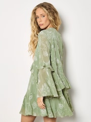 Grün - Apricot Chiffon Floral Embroidered Mini Dress - Bild 4 von 4