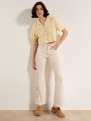 Apricot Cream Lulu Floral Embroidered Flare Jeans - Image 1 of 6