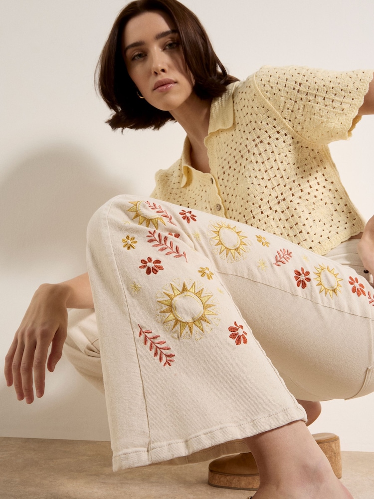 Apricot Cream Lulu Floral Embroidered Flare Jeans - Image 2 of 6
