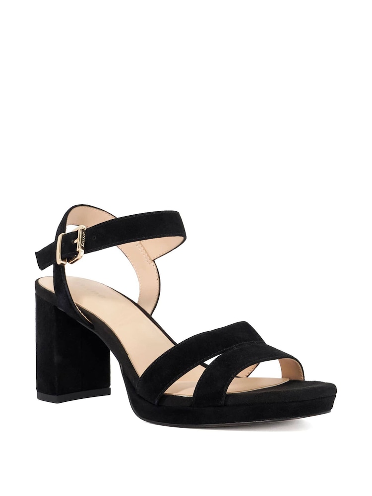 Dune London Black Ground Wide Fit Leather Manifesting Mini Platform Suede Sandals - Image 2 of 5