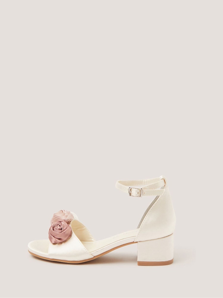 Monsoon Cream Rosette Satin Two Part Heels - Image 2 of 3