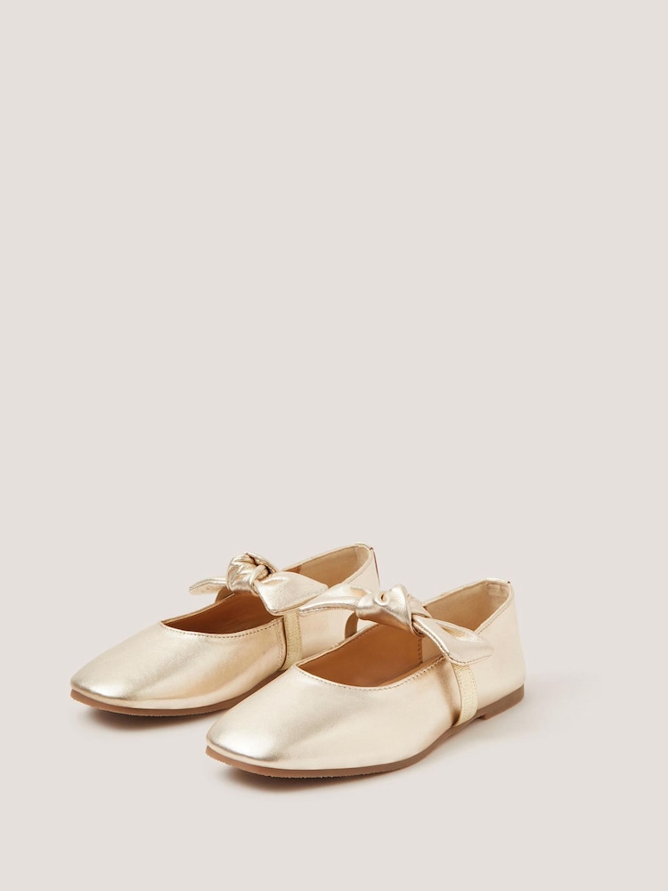 Monsoon Bow Strap Metallic Leather Ballet Flats - תמונה 1 מתוך 3