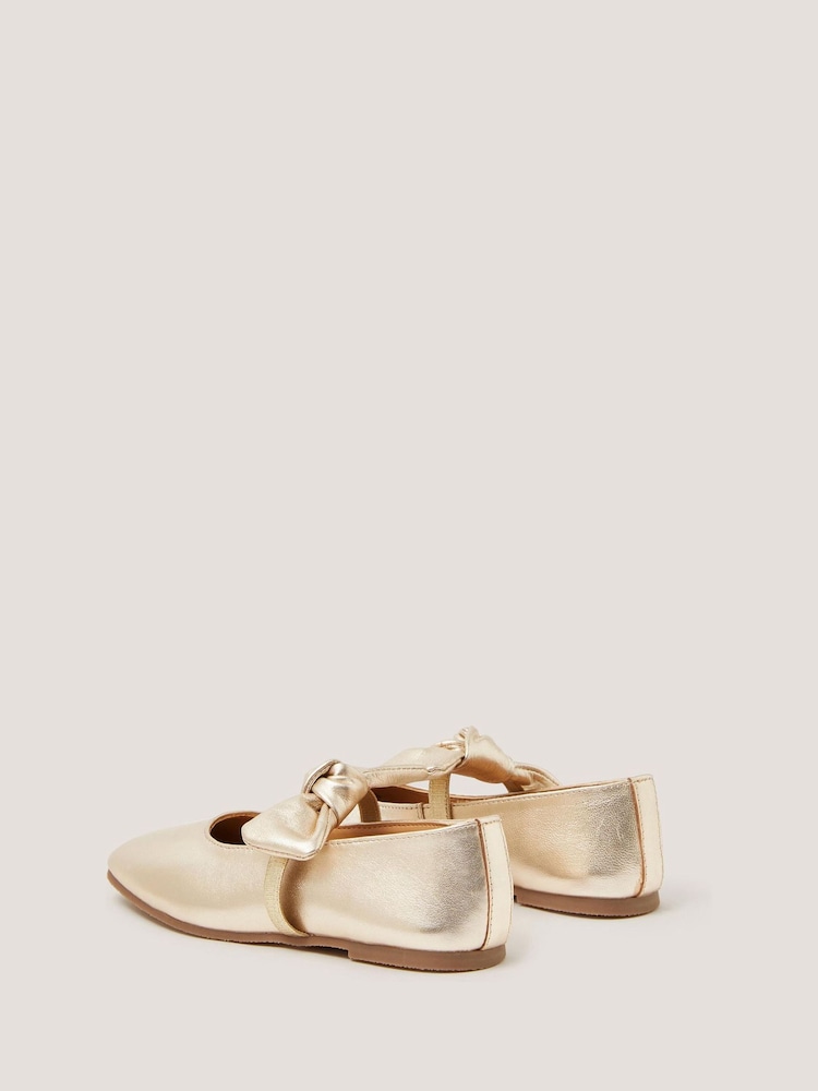 Monsoon Bow Strap Metallic Leather Ballet Flats - תמונה 3 מתוך 3