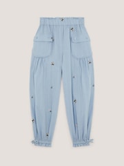 Monsoon Blue Embroidered Rose Dobby Cuffed Trousers - Image 1 of 3