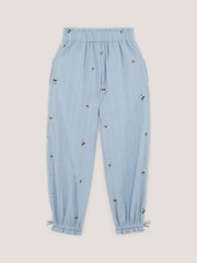 Monsoon Blue Embroidered Rose Dobby Cuffed Trousers - Image 2 of 3