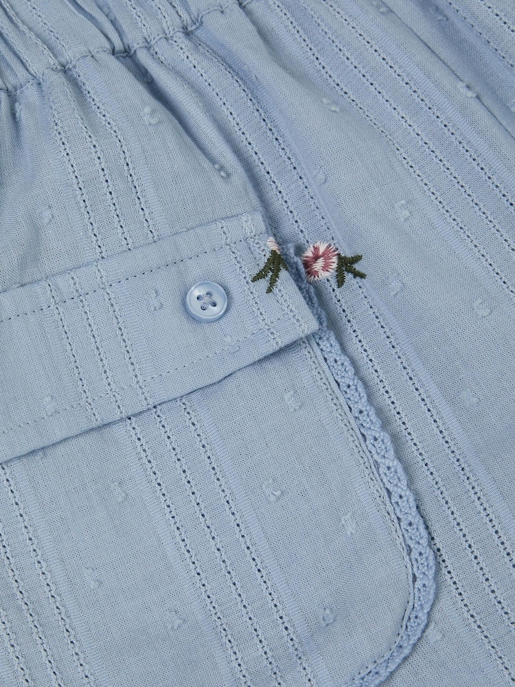 Monsoon Blue Embroidered Rose Dobby Cuffed Trousers - Image 3 of 3