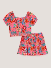 Monsoon Pink Tropical Floral Jersey Top & Skort Set - Image 1 of 2