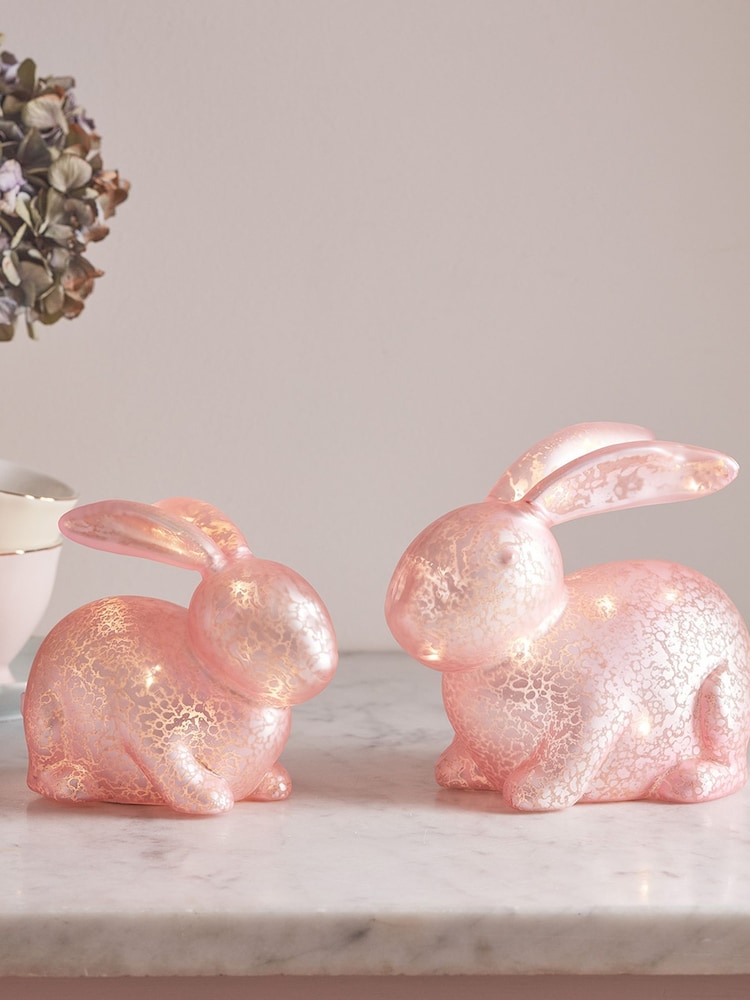 Lights4fun Pink Mottled Glass Bunny Easter Decoration - Image 1 of 3