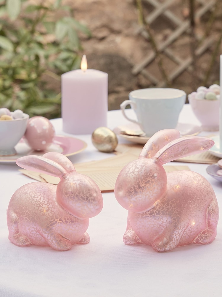 Lights4fun Pink Mottled Glass Bunny Easter Decoration - Image 2 of 3