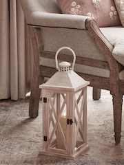 Lights4fun Natural Folkestone Wooden Lantern with TruGlow® Candle - Image 1 of 4