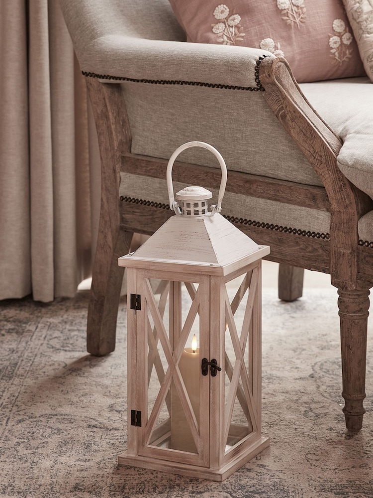 Lights4fun Natural Folkestone Wooden Lantern with TruGlow® Candle - Image 1 of 4
