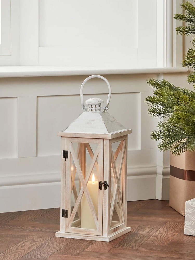 Lights4fun Natural Folkestone Wooden Lantern with TruGlow® Candle - Image 4 of 4