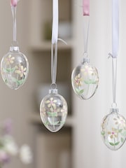Lights4fun Set of 4 Clear Glass Eggs with Flower Design - Image 1 of 5