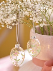 Lights4fun Set of 4 Clear Glass Eggs with Flower Design - Image 3 of 5