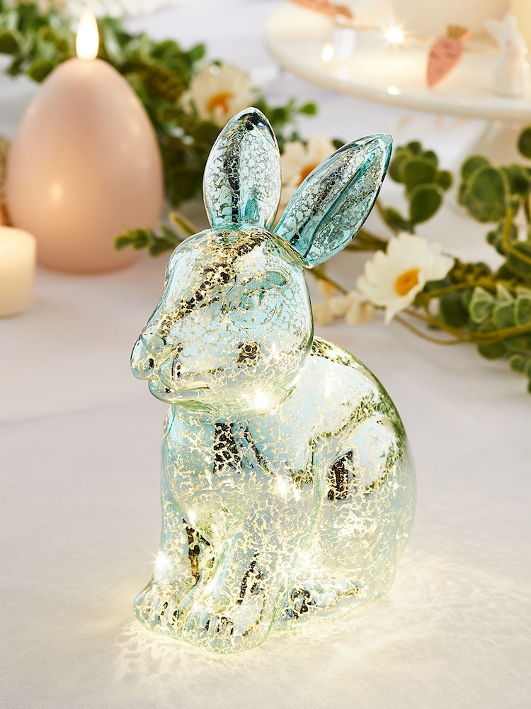 Lights4fun Silver Mottled Glass Bunny Easter Decoration - Image 1 of 3
