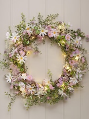 Lights4fun 50cm LED Wreath with Pastel Daisies - Image 1 of 5