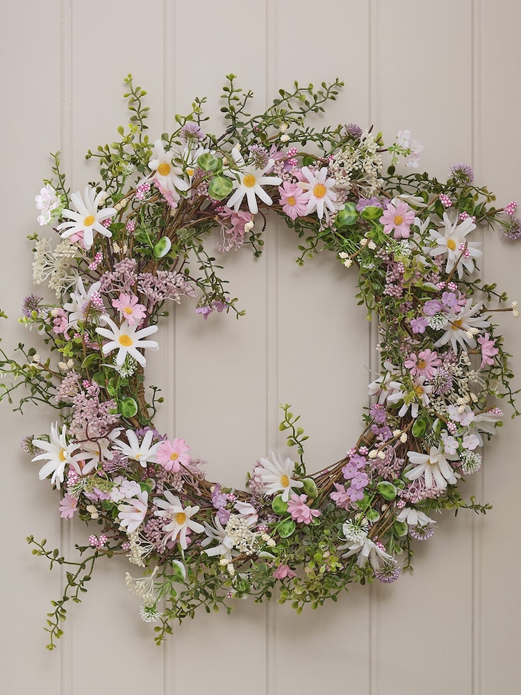 Lights4fun 50cm LED Wreath with Pastel Daisies - Image 2 of 5