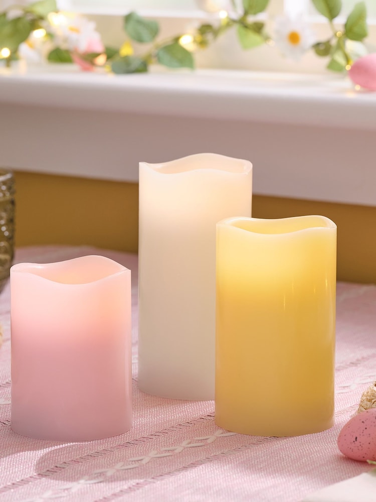 Lights4fun Set of 3 Pastel Pillar Candles - Image 1 of 3