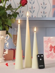 Lights4fun Set of 3 Ivory Slim Cone Candles with Infrared RC - Image 2 of 4