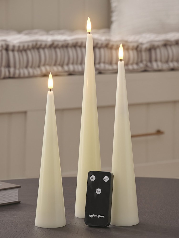 Lights4fun Set of 3 Ivory Slim Cone Candles with Infrared RC - Image 4 of 4 Lights4fun Set of 3 Ivory Slim Cone Candles with Infrared RC - Image 4 of 4