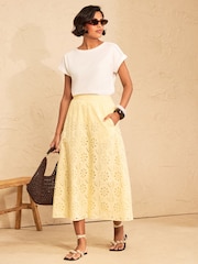 奶黃 - Love & Roses Broderie Midi Skirt - 圖片 3/5
