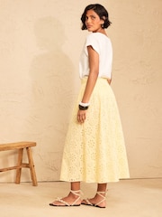 奶黃 - Love & Roses Broderie Midi Skirt - 圖片 4/5