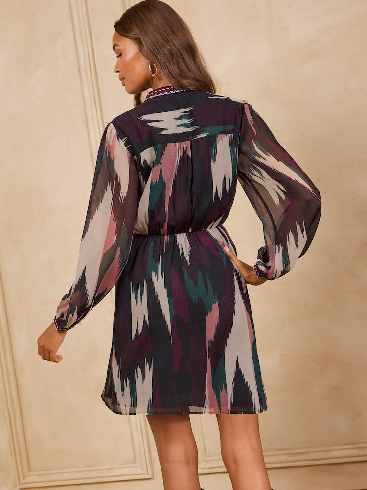 Love & Roses Khaki Abstract Embroidered Yoke Mini Dress - Image 4 of 4