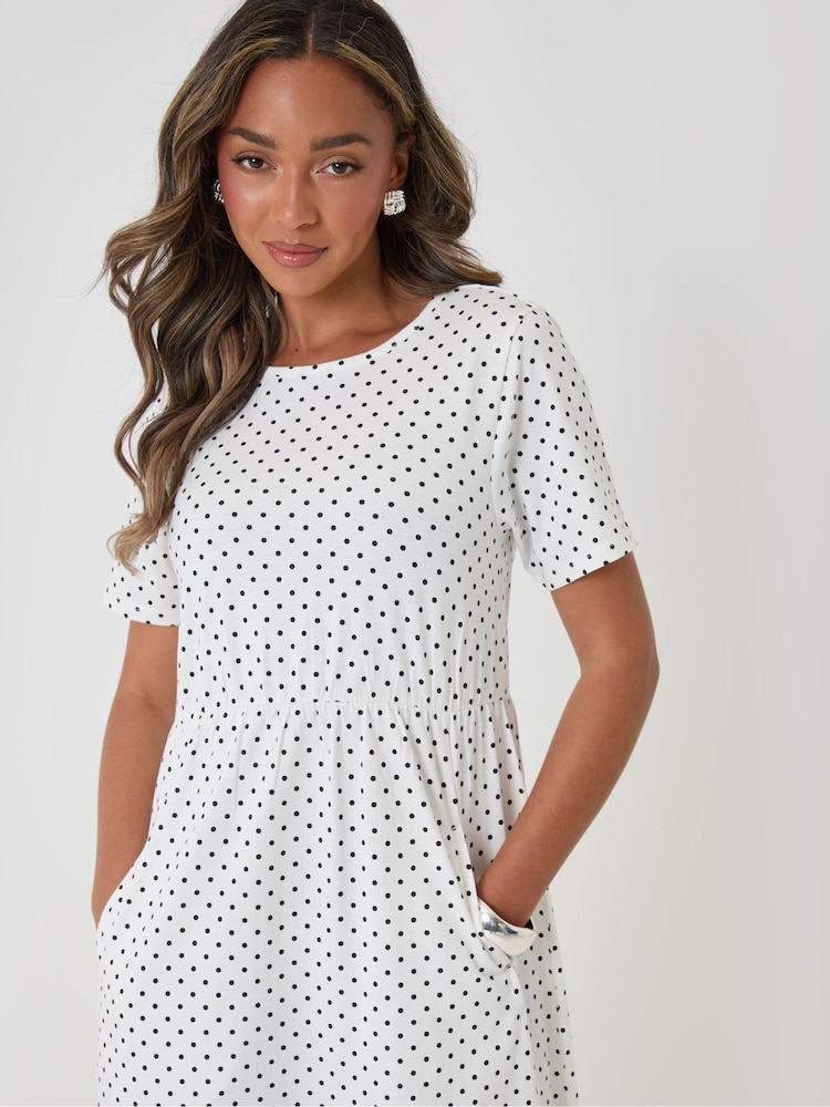 Threadbare Cream Polka Dot Jersey Midi Smock Dress with Pockets - Image 4 of 4 Threadbare Cream Polka Dot Jersey Midi Smock Dress with Pockets - Image 4 of 4