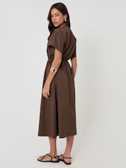 Threadbare Chocolate Kimono Sleeve Drawstring Waist Midi Dress - Image 2 of 4