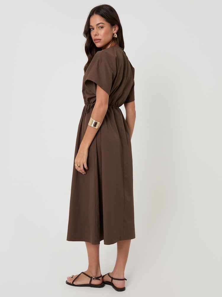 Threadbare Chocolate Kimono Sleeve Drawstring Waist Midi Dress - Image 2 of 4 Threadbare Chocolate Kimono Sleeve Drawstring Waist Midi Dress - Image 2 of 4