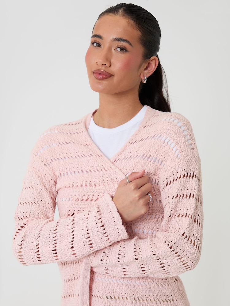 Threadbare Pink Pointelle Knit Longline Cardigan - Image 4 of 4 Threadbare Pink Pointelle Knit Longline Cardigan - Image 4 of 4