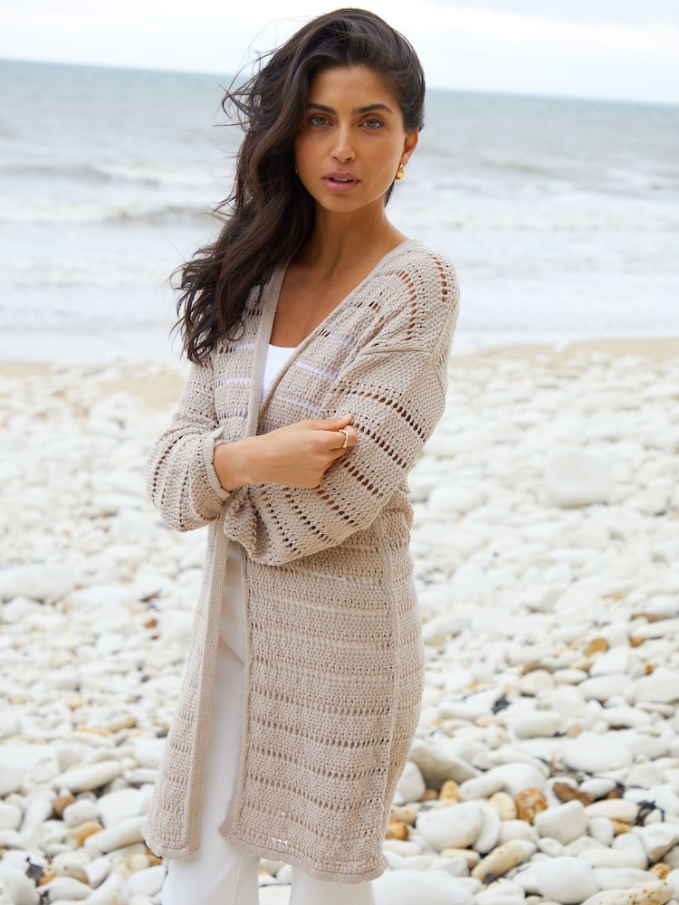 Threadbare Yellow Pointelle Knit Longline Cardigan - Image 1 of 5