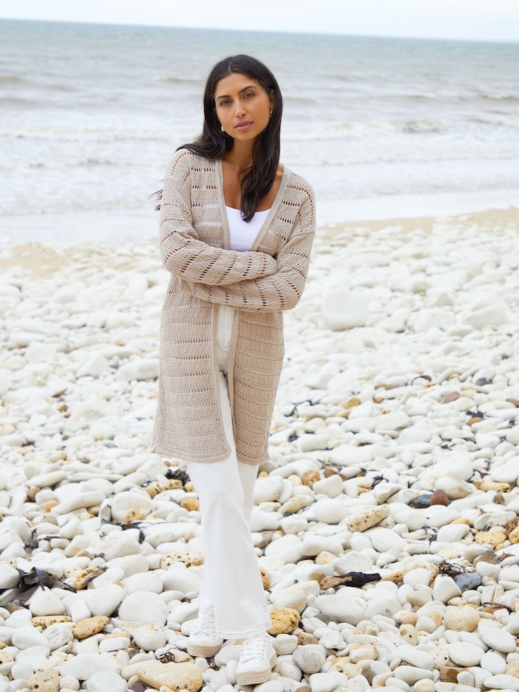 Threadbare Yellow Pointelle Knit Longline Cardigan - Image 2 of 5