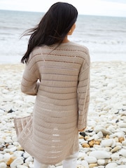 Threadbare Yellow Pointelle Knit Longline Cardigan - Image 3 of 5