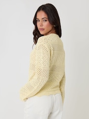 Threadbare Yellow Long Sleeve Pointelle Crochet Knit Jumper - Image 3 of 4