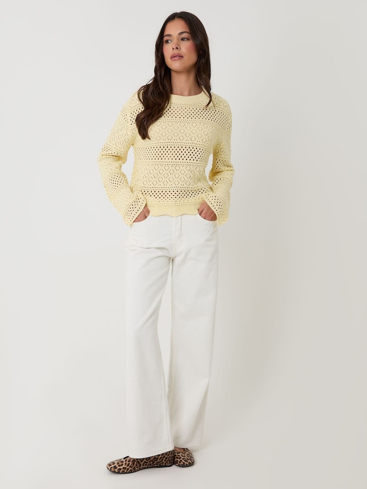 Threadbare Yellow Long Sleeve Pointelle Crochet Knit Jumper - Image 4 of 4 Threadbare Yellow Long Sleeve Pointelle Crochet Knit Jumper - Image 4 of 4