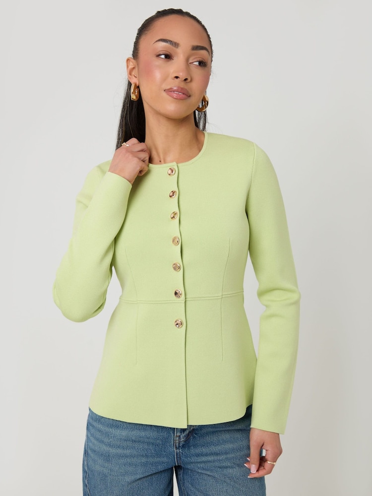 Threadbare Green Cinched Crew Neck Cardigan - Image 1 of 4 Threadbare Green Cinched Crew Neck Cardigan - Image 1 of 4