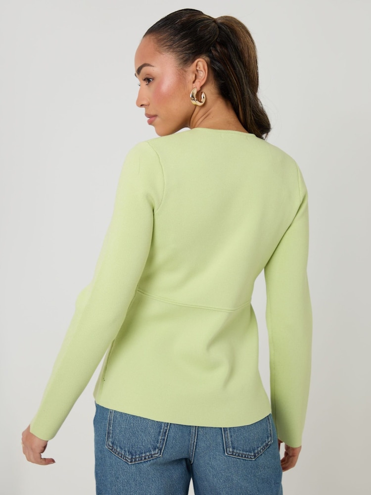 Threadbare Green Cinched Crew Neck Cardigan - Image 2 of 4 Threadbare Green Cinched Crew Neck Cardigan - Image 2 of 4