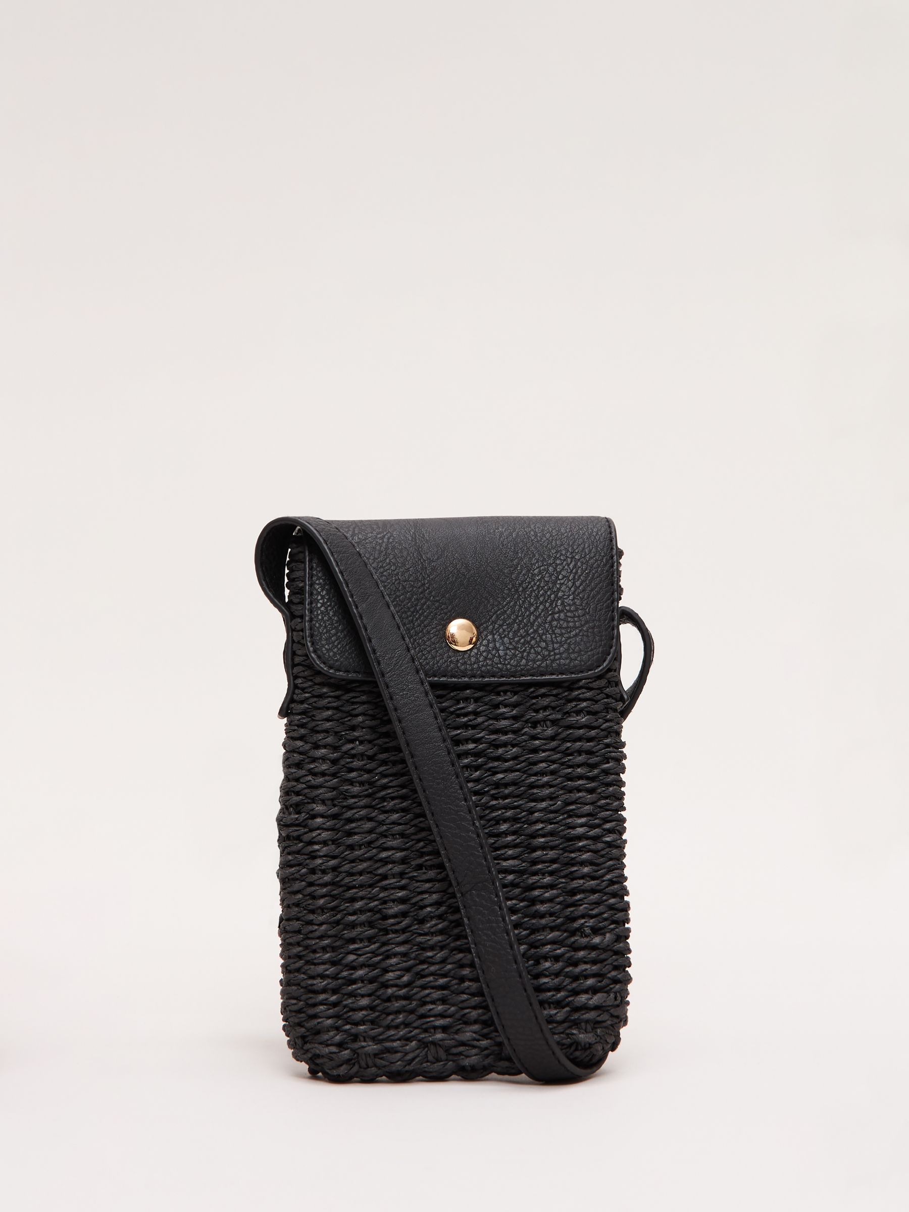 Phase Eight Women's Black Straw Cross-Body Phone Case - Image 1
