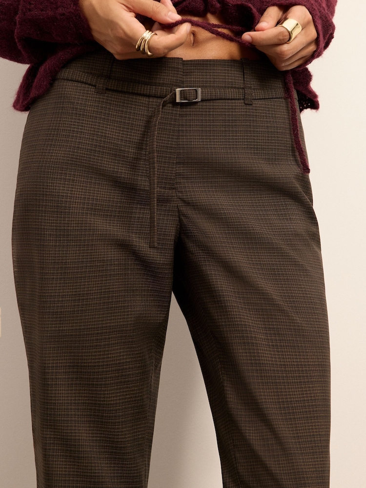 Plaid Checks Alto Rise Belted Stretch Tailored Bootcut Trousers - Imagen 2 de 4 Plaid Checks Alto Rise Belted Stretch Tailored Bootcut Trousers - Imagen 2 de 4