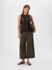 Whistles Green Elasticated Linen Crop Trousers - Image 1 of 5