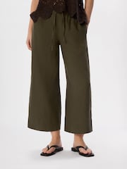Whistles Green Elasticated Linen Crop Trousers - Image 2 of 5