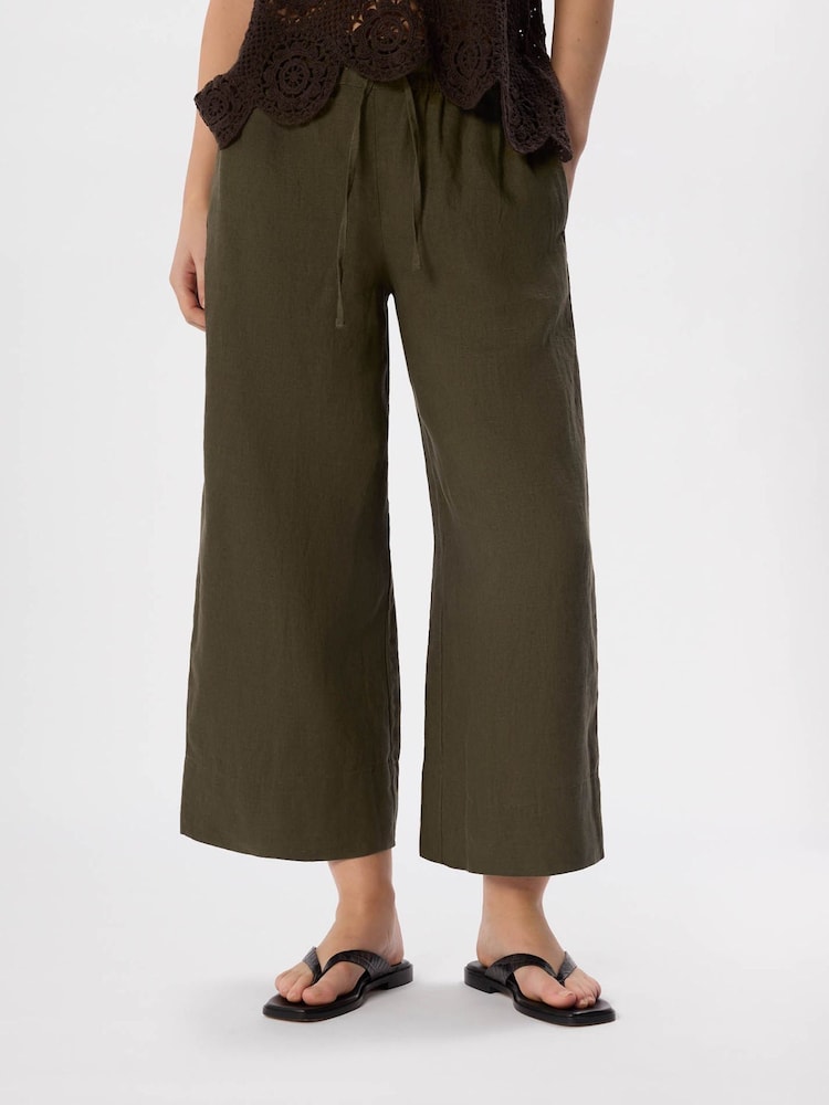 Whistles Green Elasticated Linen Crop Trousers - Image 2 of 5